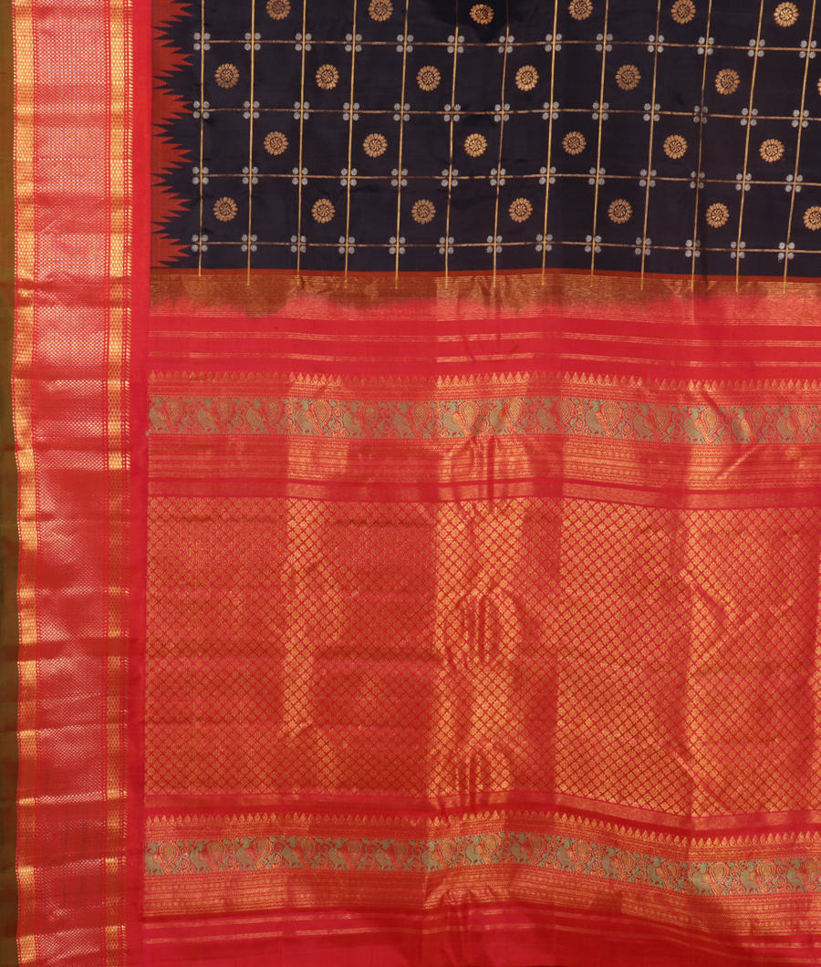 Dark Blue Gadwal Silk Saree T2779084