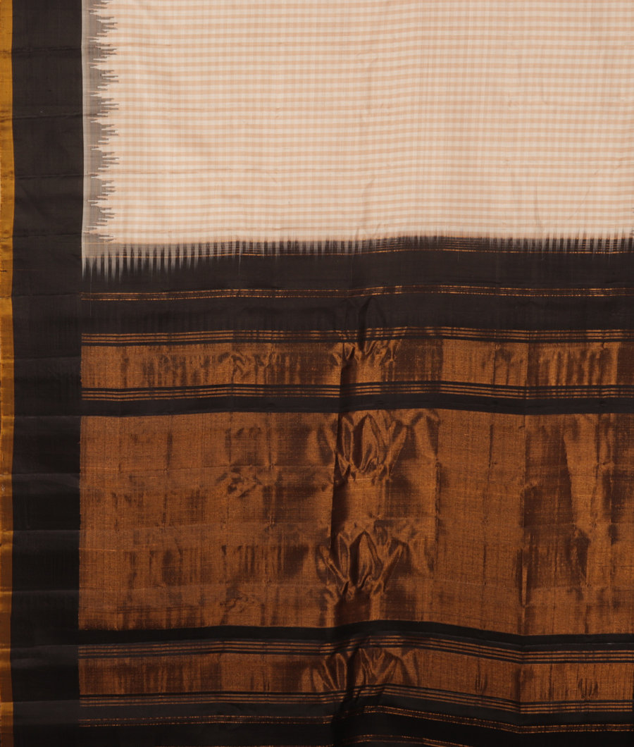 Beige and White Gadwal Silk Saree T2778614