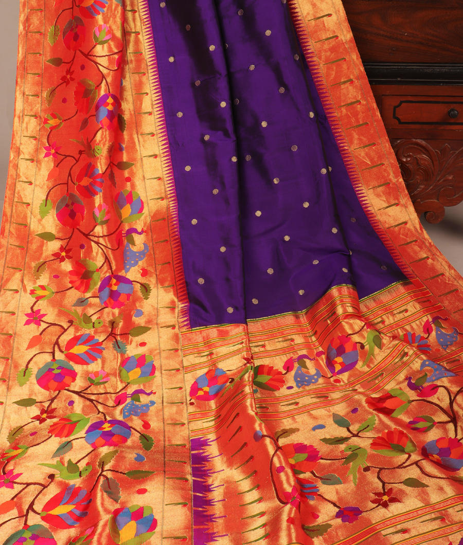 Violet Paithani Silk Saree - Urban Womania