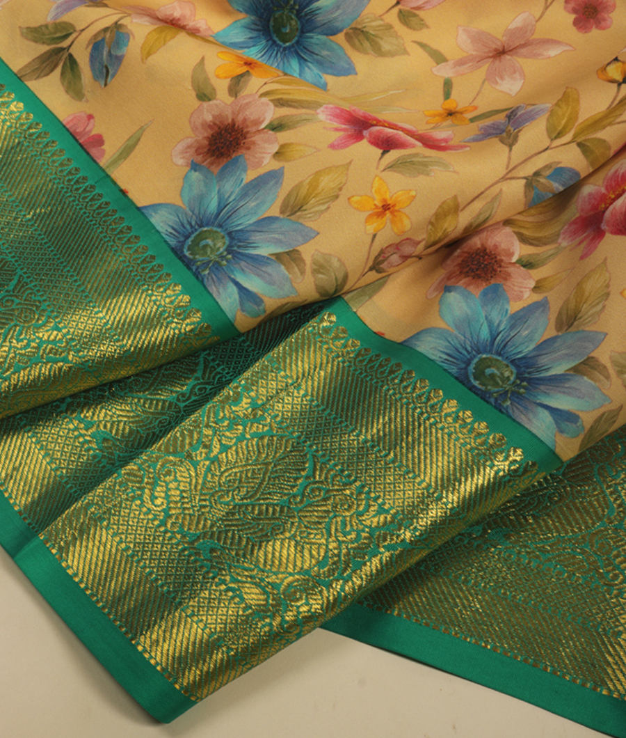 Beige Printed Kanjivaram Silk Saree T287818-image
