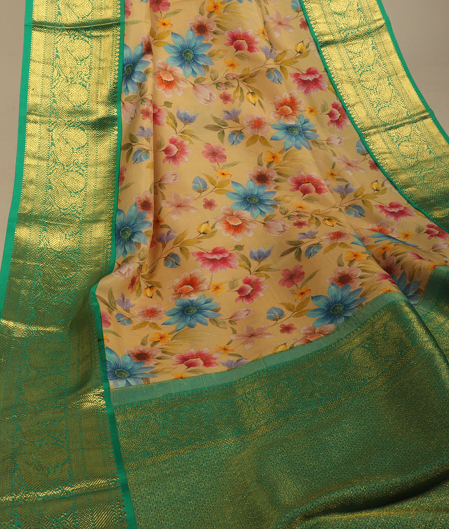 Beige Printed Kanjivaram Silk Saree T2878182