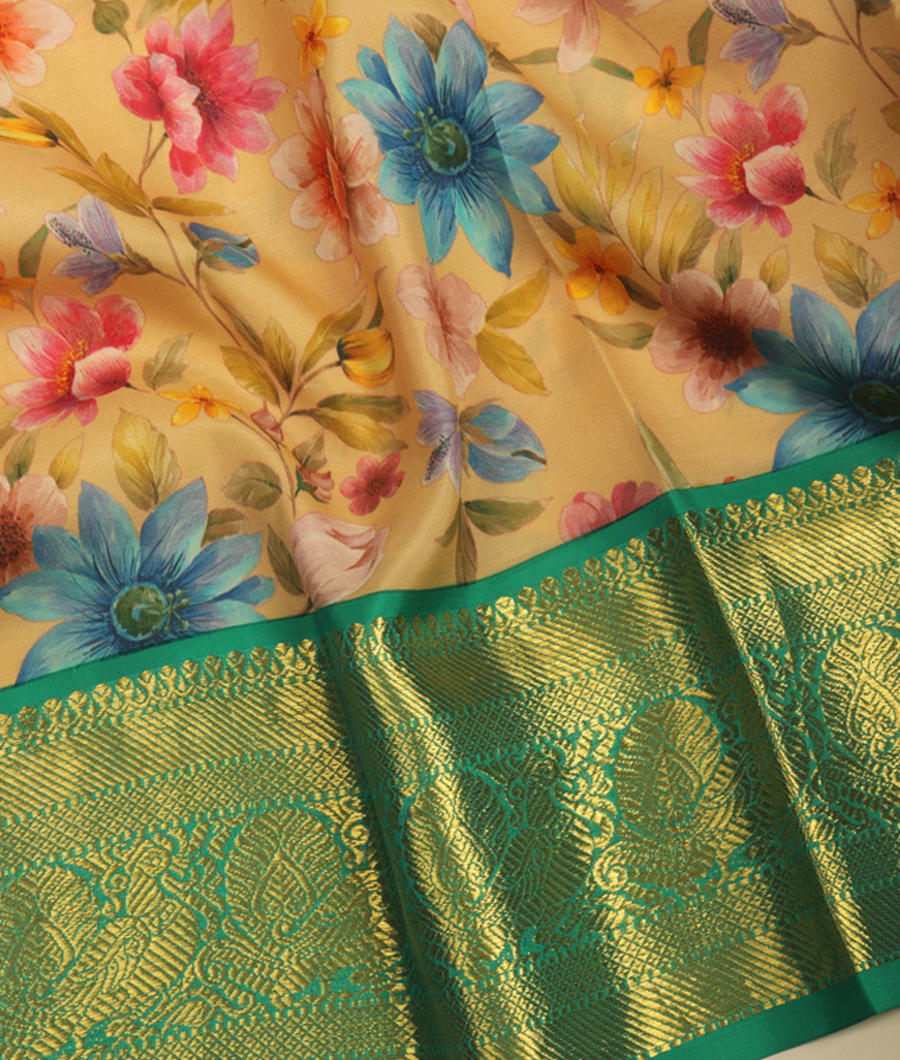 Beige Printed Kanjivaram Silk Saree T2878184