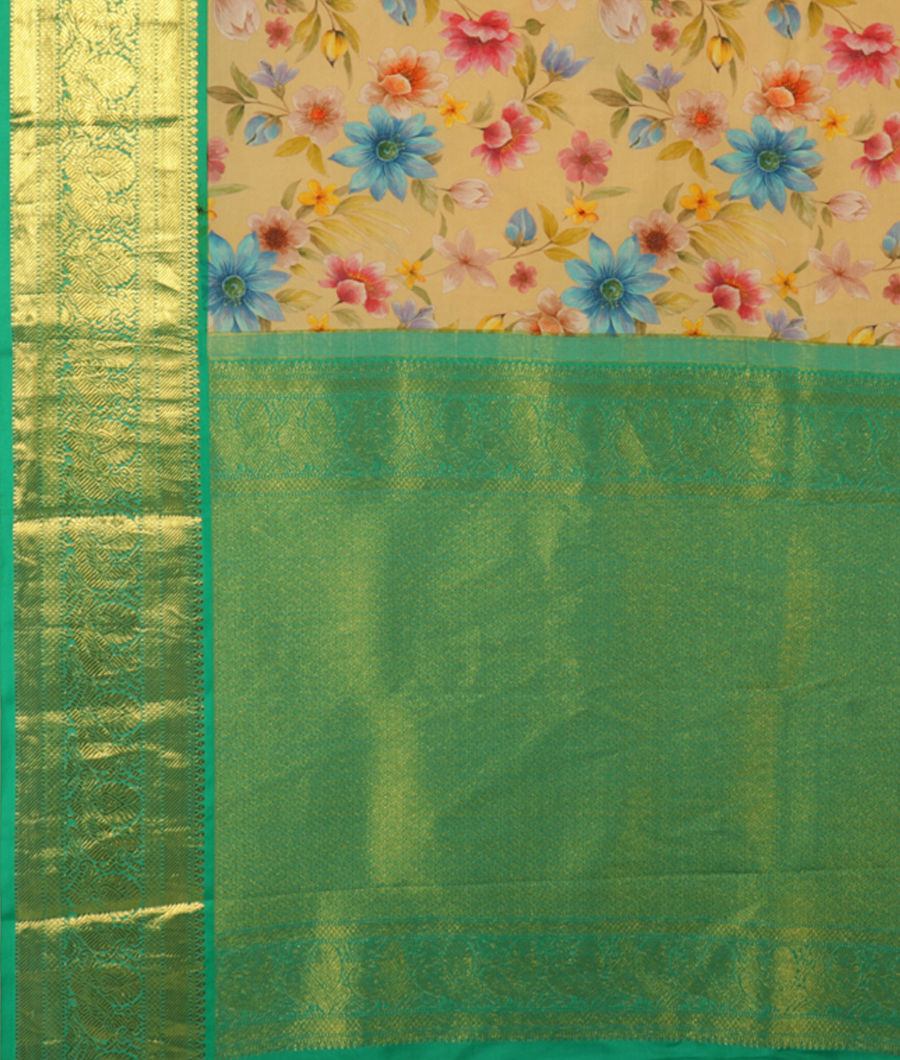 Beige Printed Kanjivaram Silk Saree T2878185