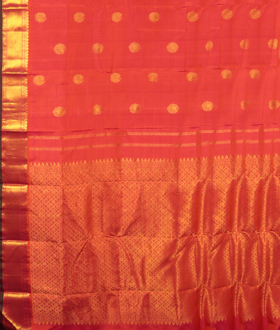 Pinkish Orange Handwoven Kanjivaram Silk Saree T2917874