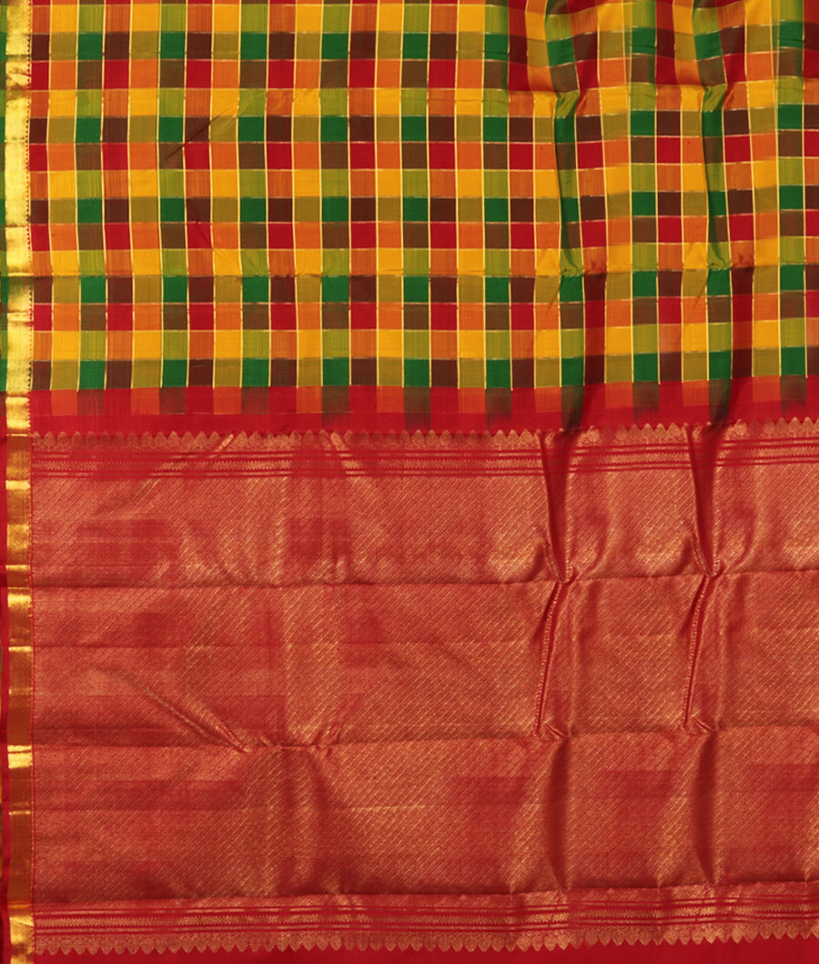 Check Daily Wear Cotton Silk Saree (Multicolor)