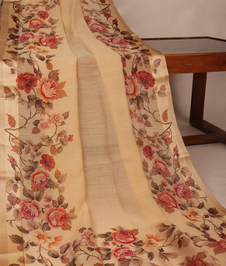 Beige Soft Tussar Printed Saree T2989712