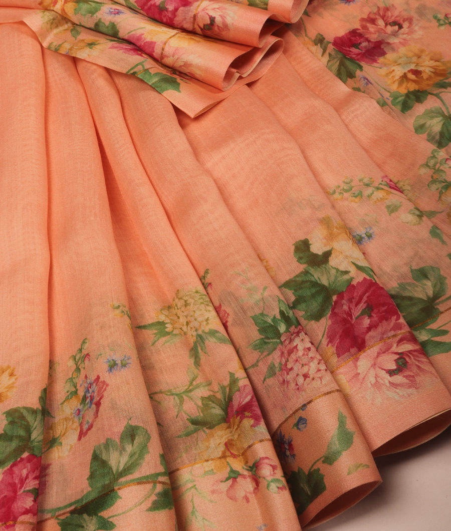 Peach Soft Tussar Printed Saree T298987-image