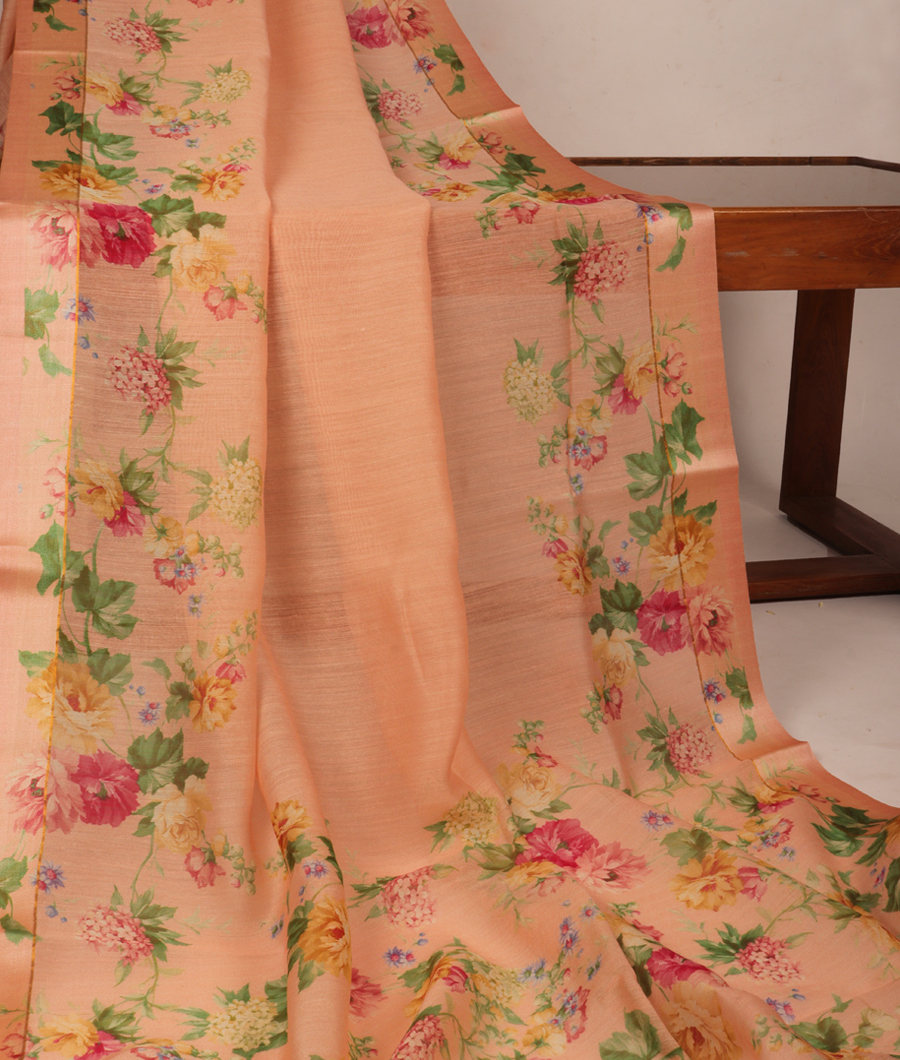 Peach Soft Tussar Printed Saree T2989872