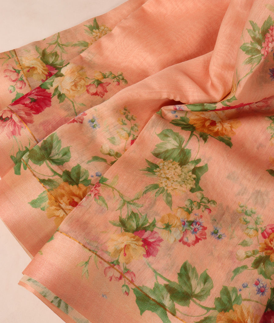 Peach Soft Tussar Printed Saree T2989874