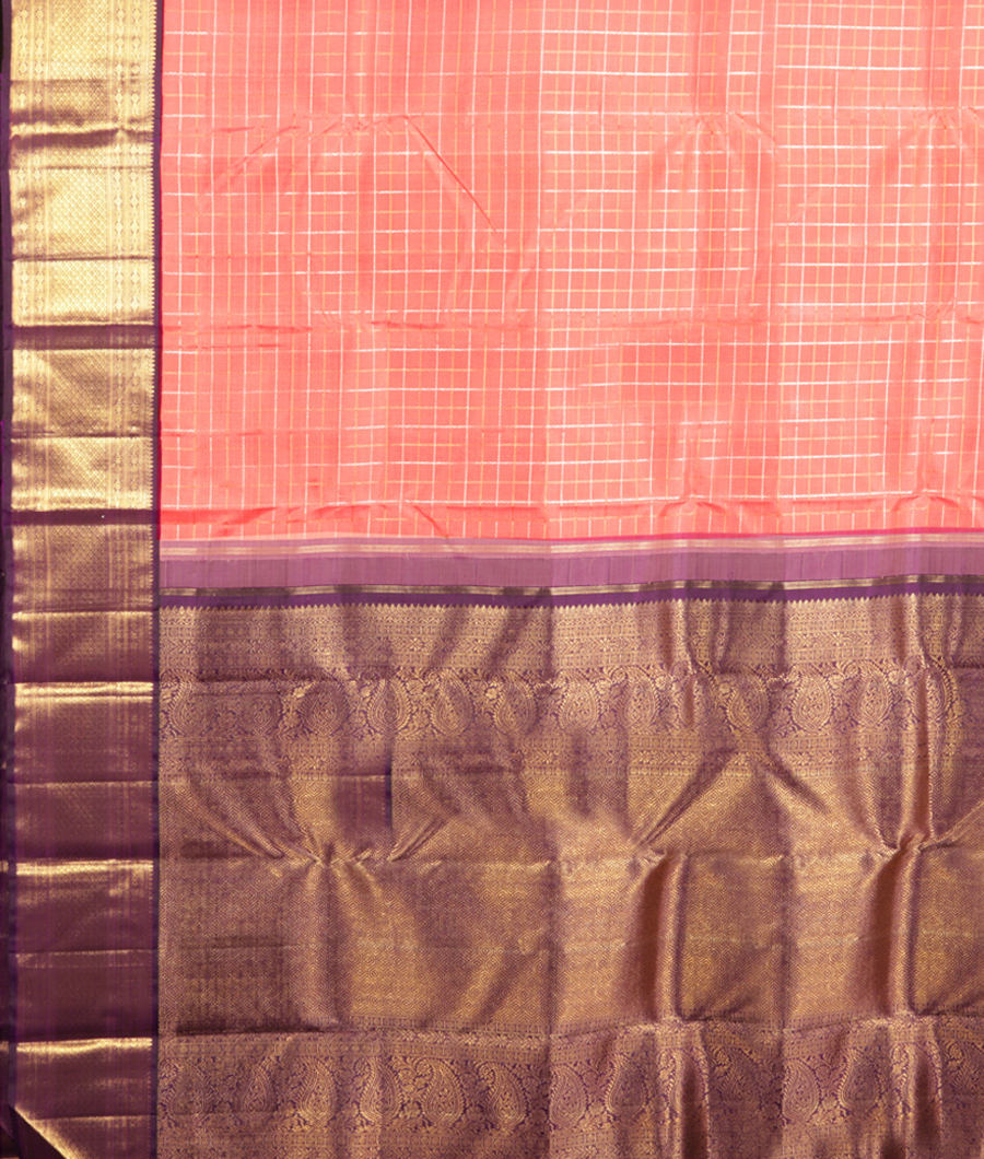 Peach Handwoven Kanjivaram Silk Saree T2859924