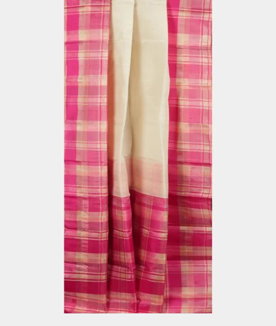 White Linen Kanjivaram Silk Saree T1095032