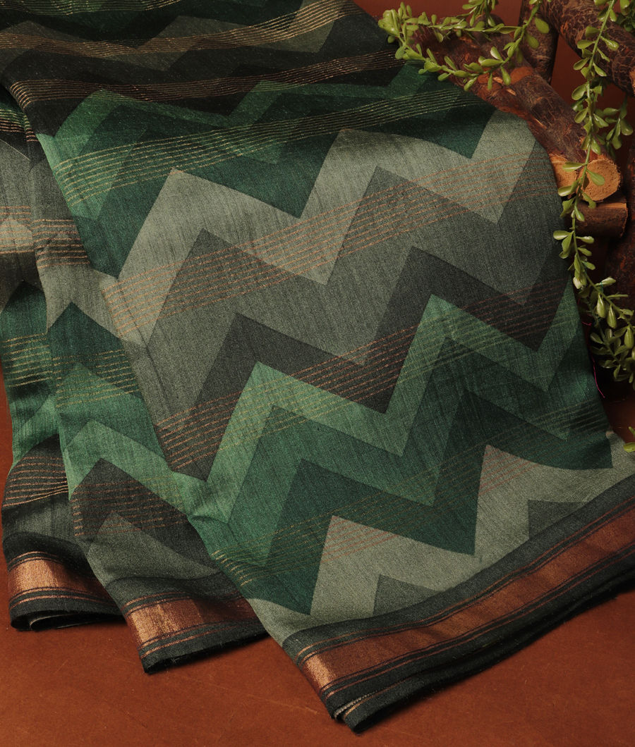 Green Soft Tussar Printed Saree T295784-image