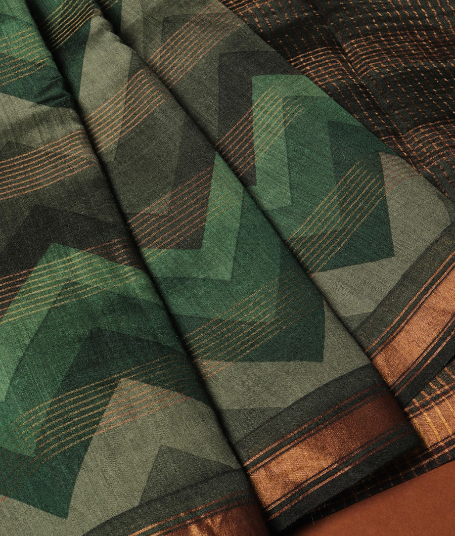 Green Soft Tussar Printed Saree T2957844