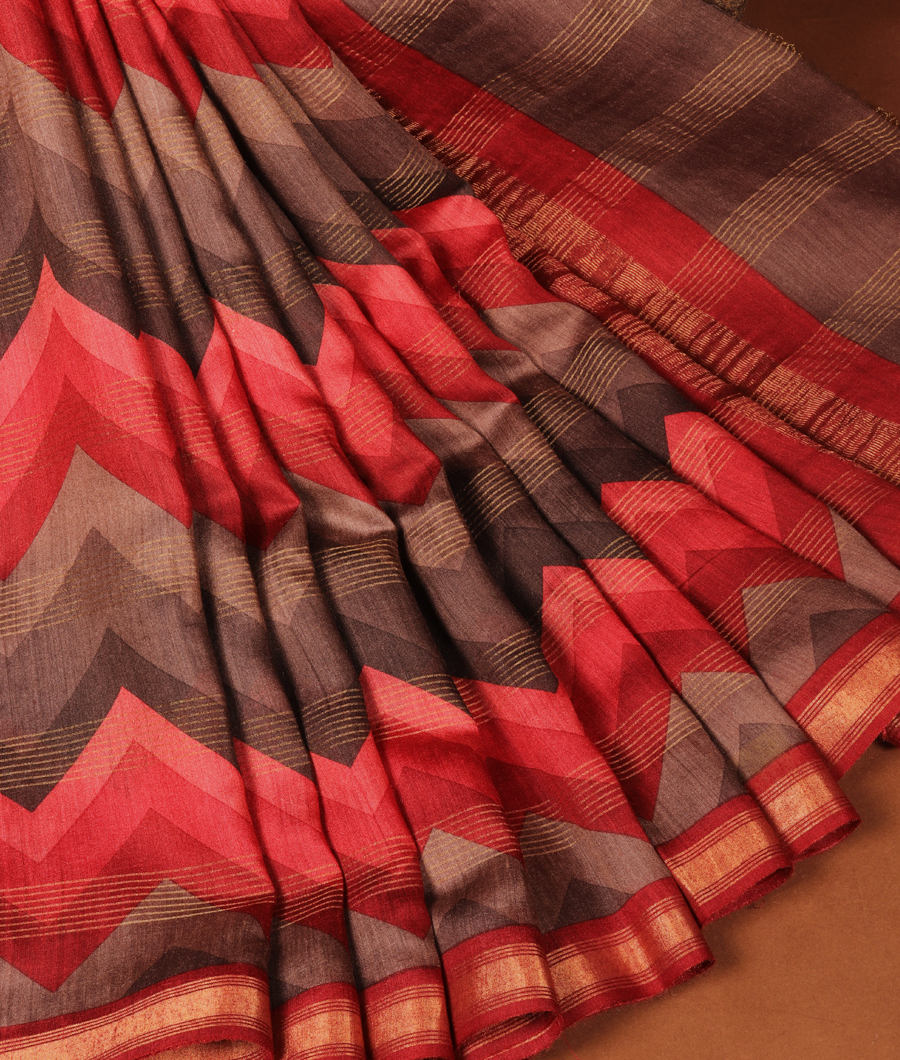 Red Soft Tussar Printed SareeT2957752