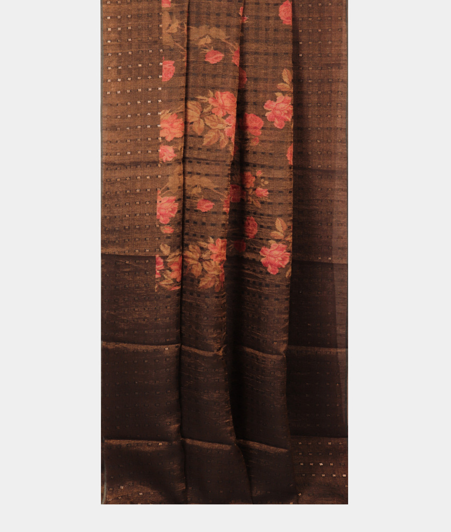 Black Tussar Printed Saree T2838192