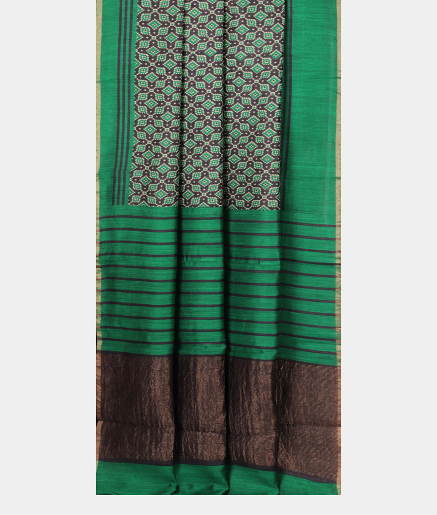 Dark Grey Soft Tussar Printed Saree T2581702