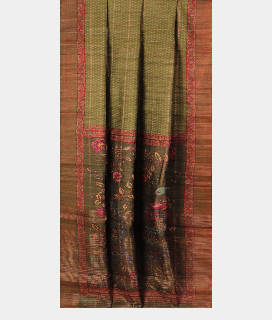 Green Tussar Printed Saree T2673952