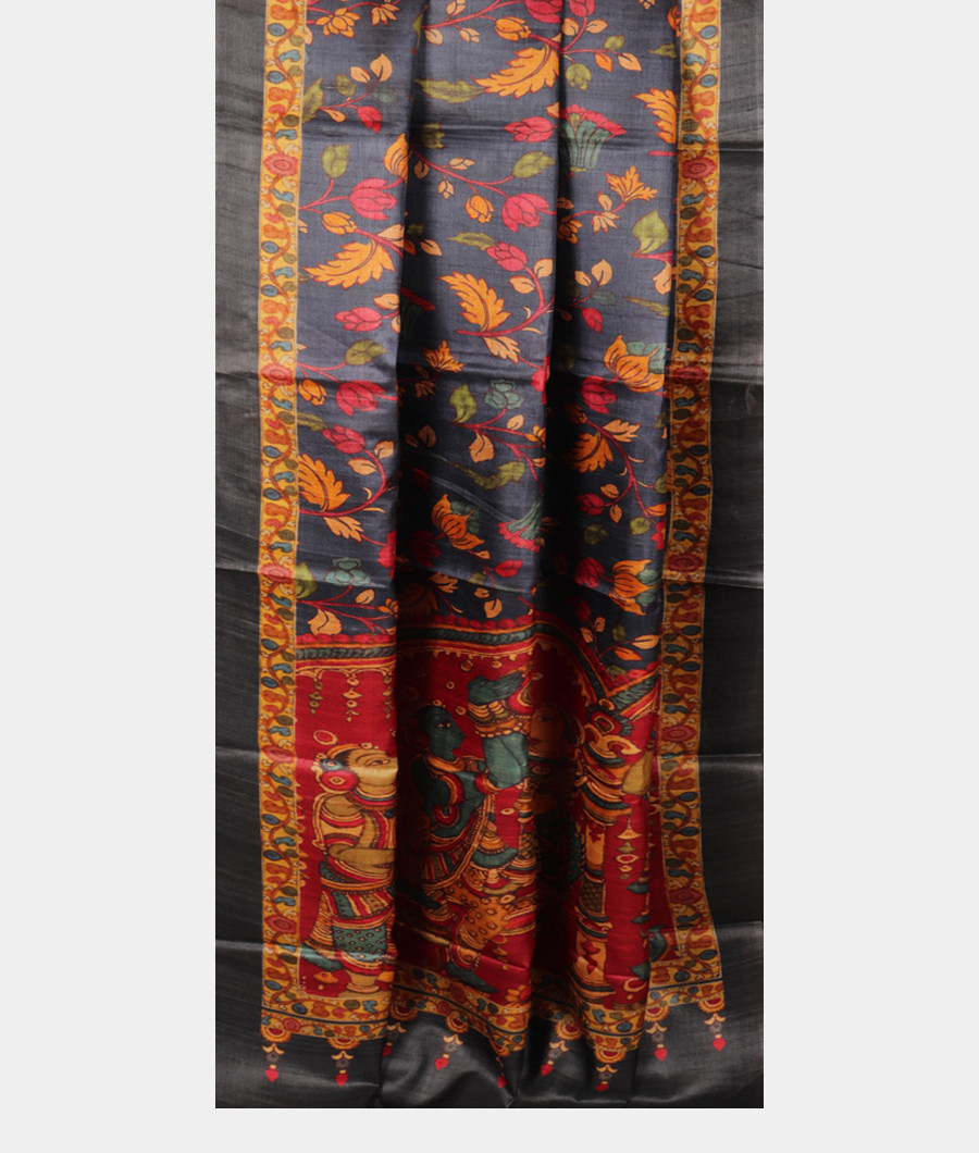 Blue Tussar Printed Saree T2839342