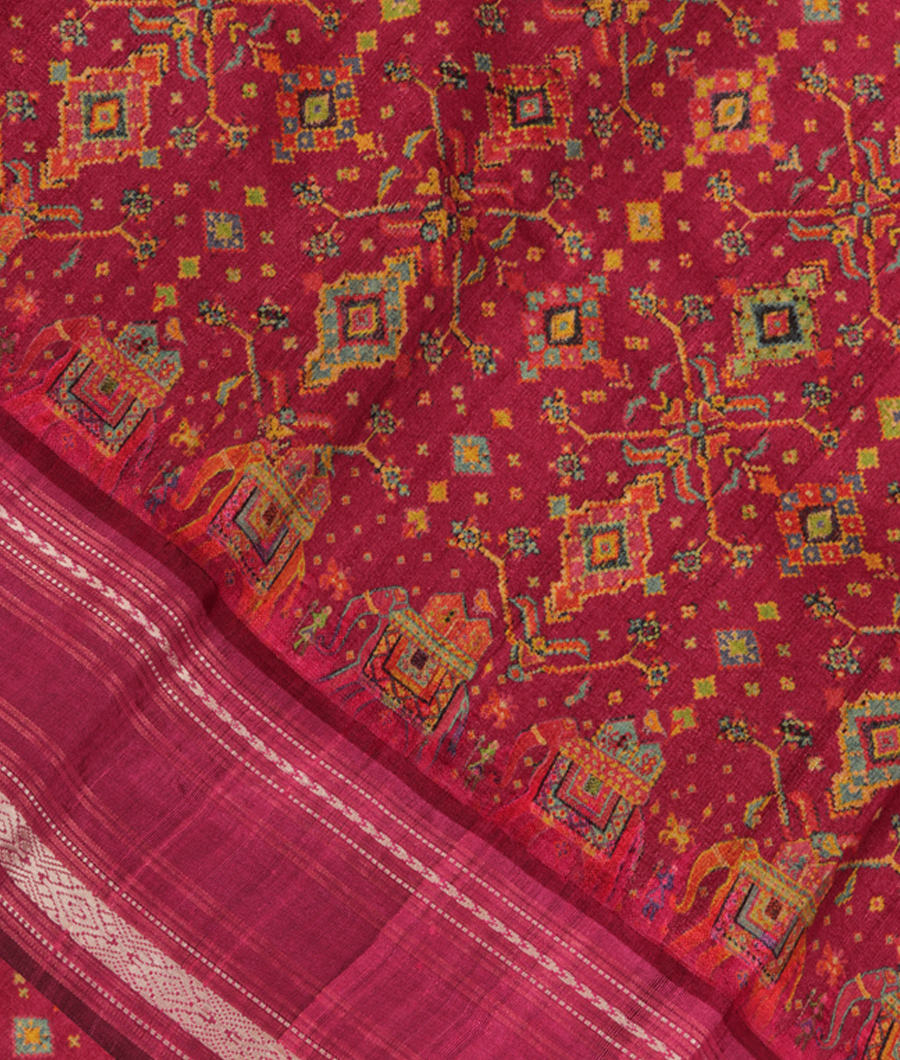 Magenta Tussar Printed Saree T250349-image