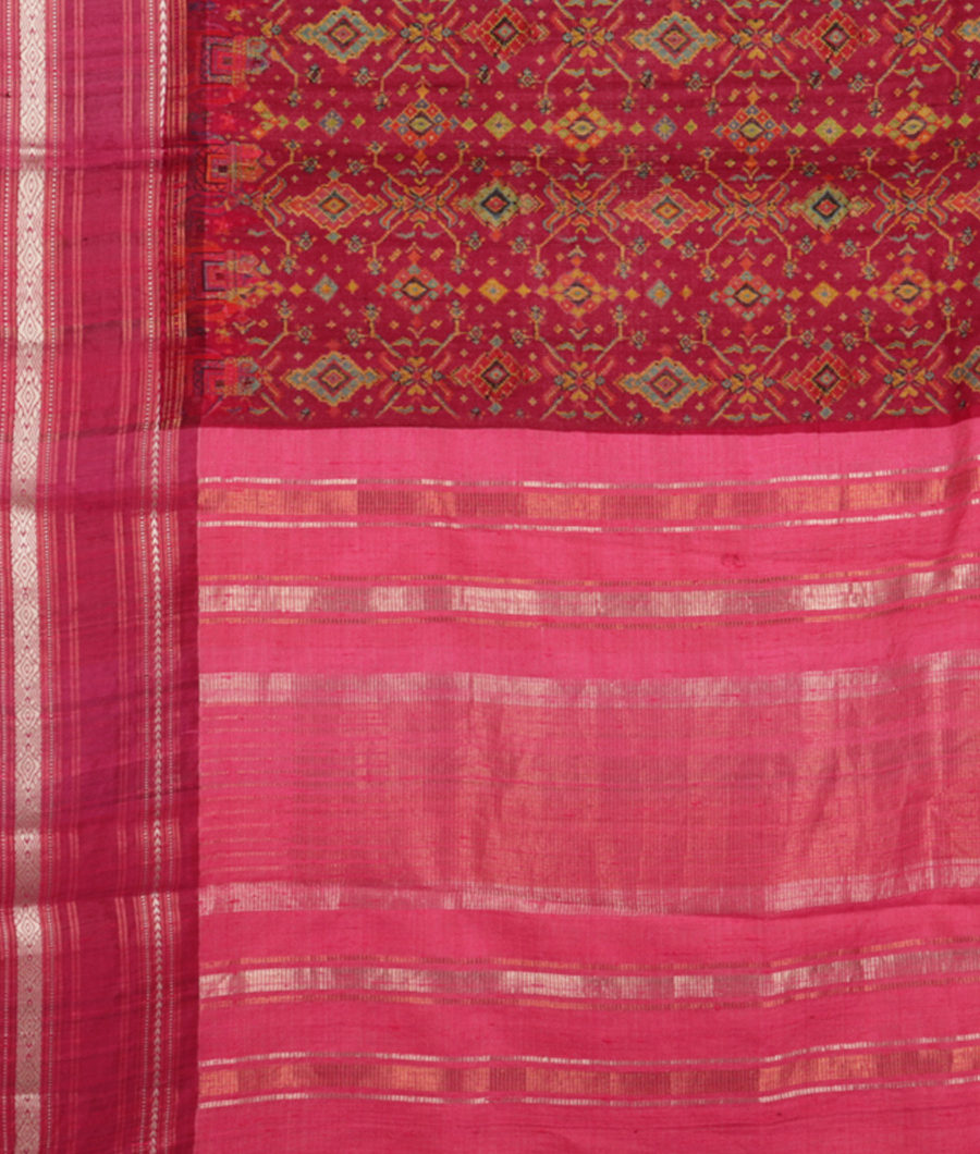 Magenta Tussar Printed Saree T2503494