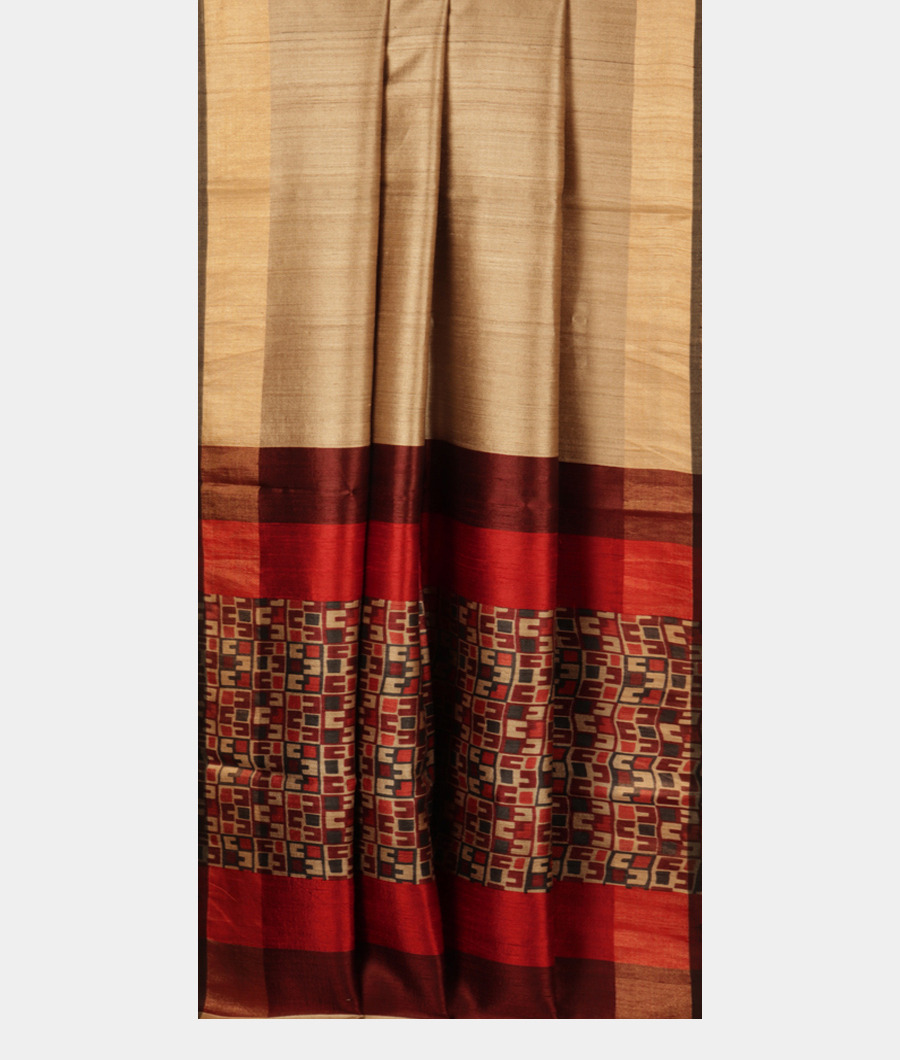 Beige Tussar Printed Saree T2898882