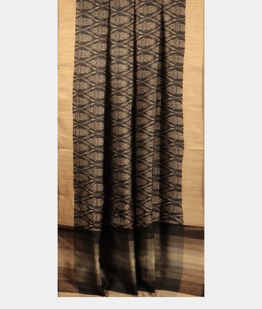 Black Tussar Printed Saree T2898812