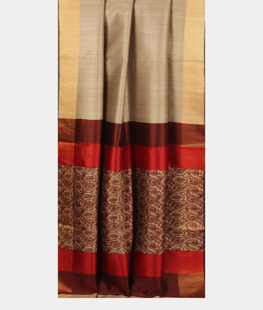 Grey Tussar Printed Saree T2898092