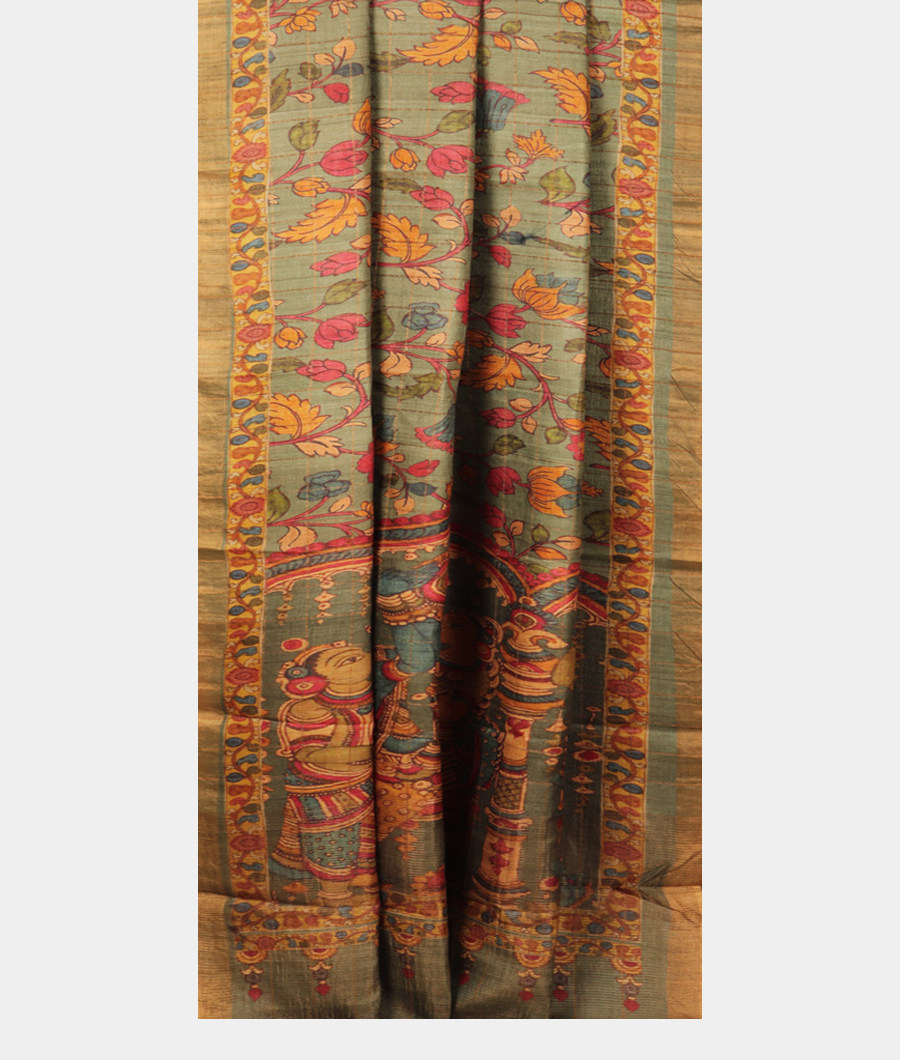 Green Tussar Printed Saree T2839462