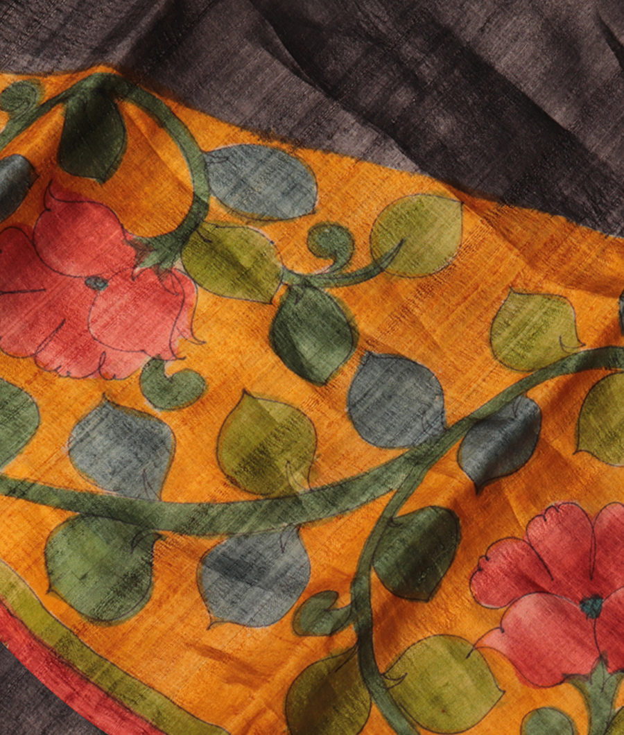 Dark Grey Tussar Printed Saree T286055-image