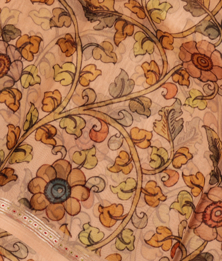 Peach Kora Organza Printed Saree T248940-image