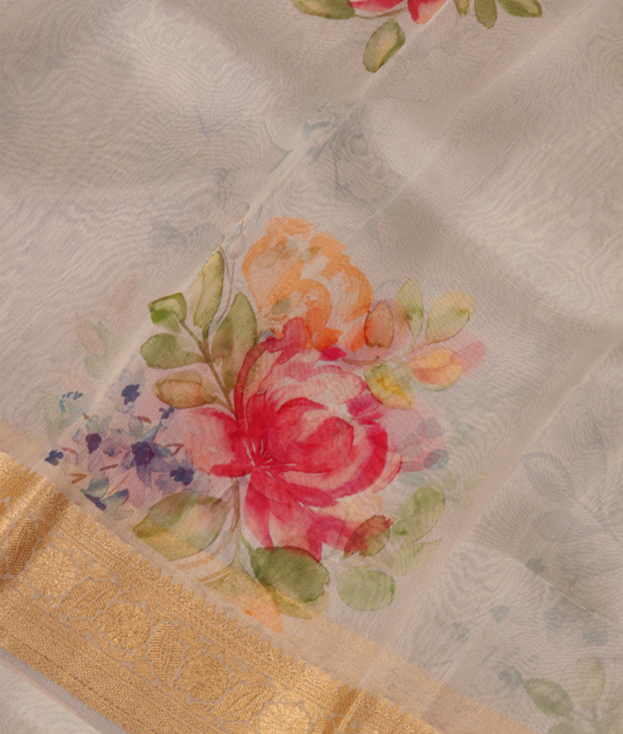 Light Blue Kora Organza Printed Saree T241902-image