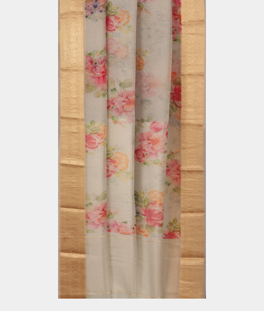 Light Blue Kora Organza Printed Saree T2419022