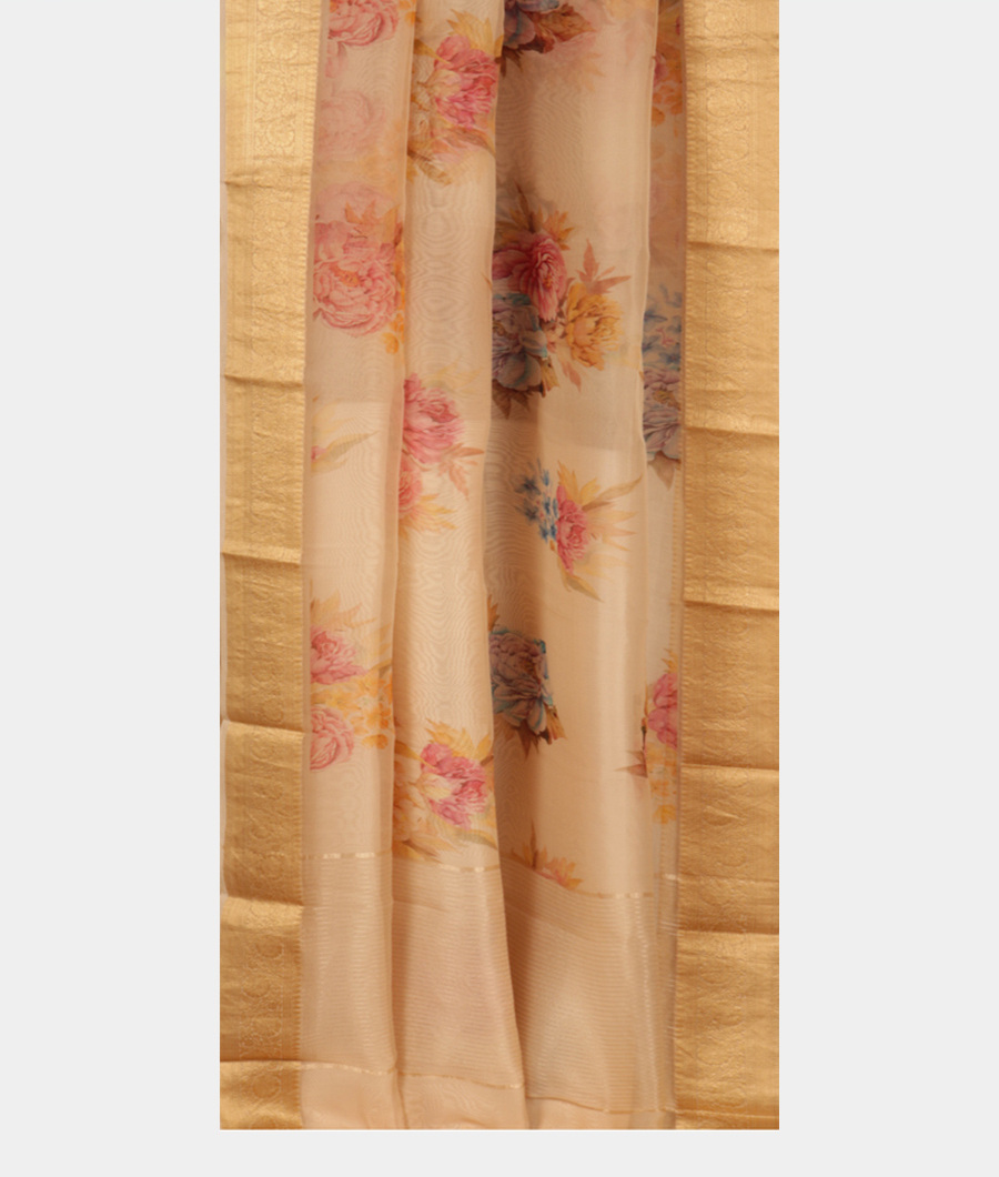 Cream Kora Organza Printed Saree T2418702