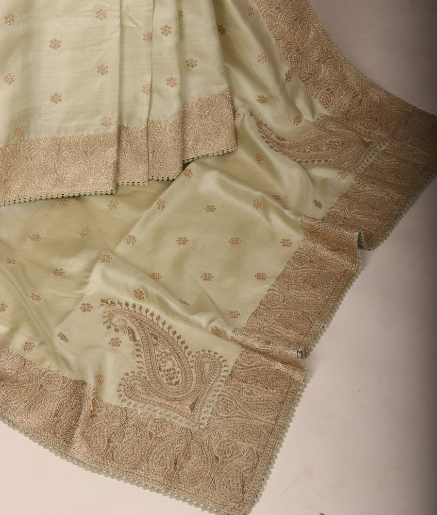 Light Green Tussar Embroidery Saree T301600-image