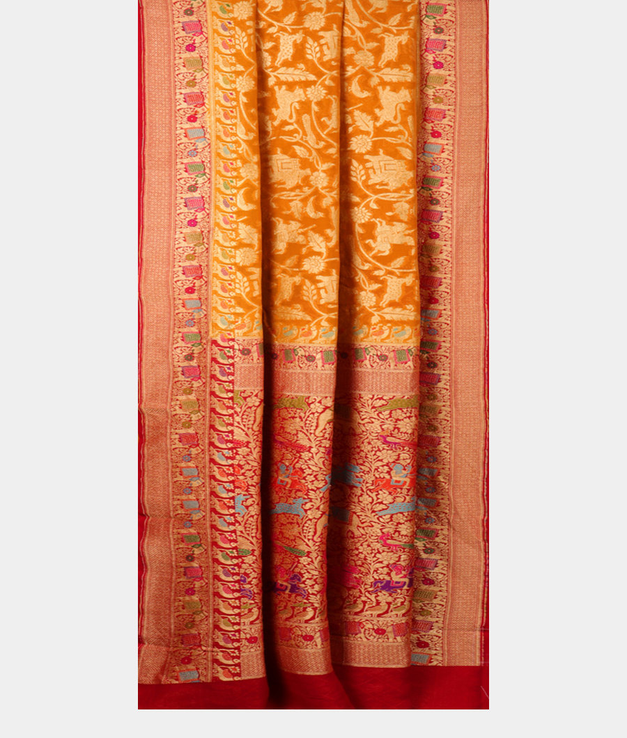 Yellow Banaras Georgette Silk Saree with Paithani Border T2718702