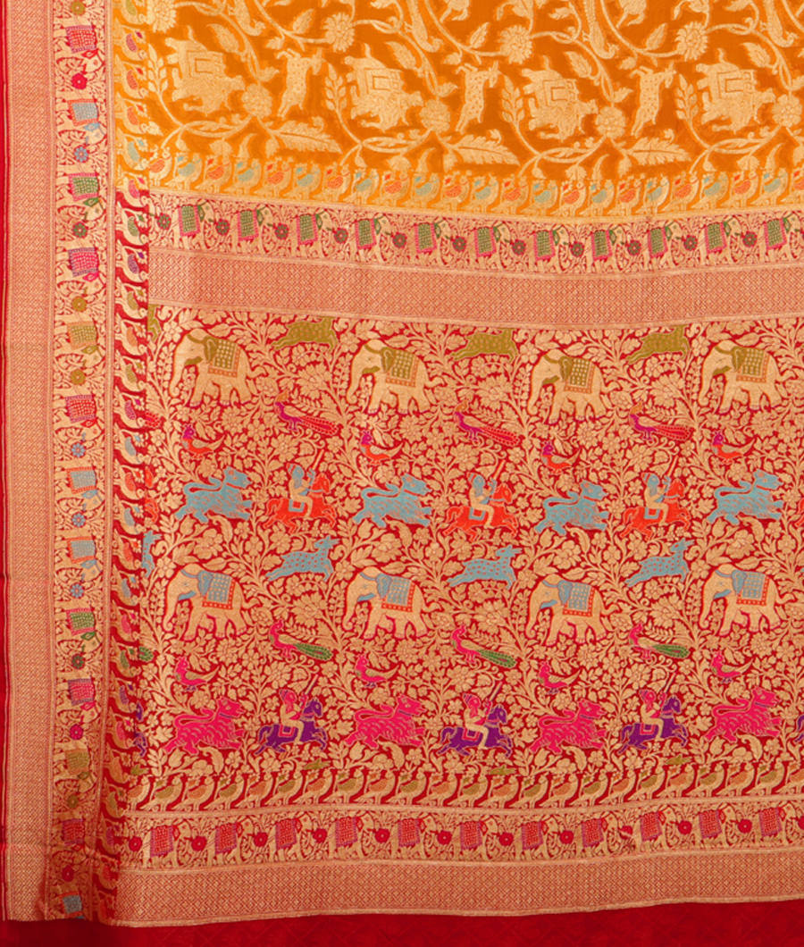 Yellow Banaras Georgette Silk Saree with Paithani Border T2718704