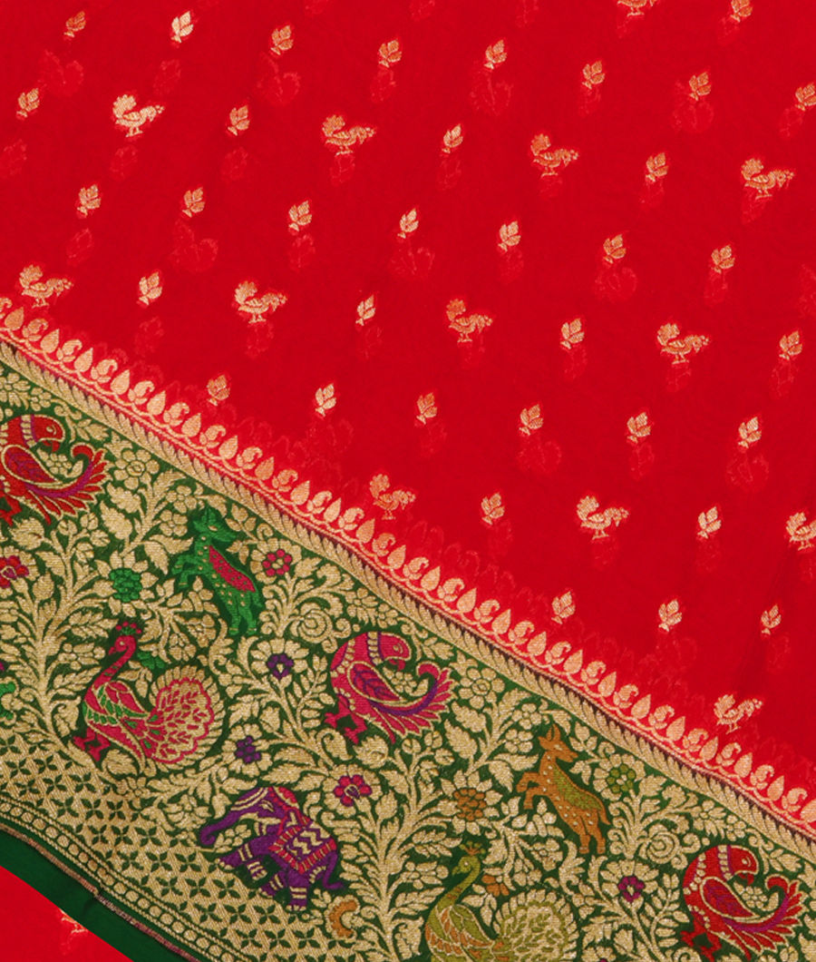 Red Banaras Georgette Silk Saree with Paithani Border T267015-image
