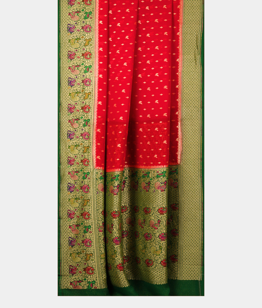 Red Banaras Georgette Silk Saree with Paithani Border T2670152