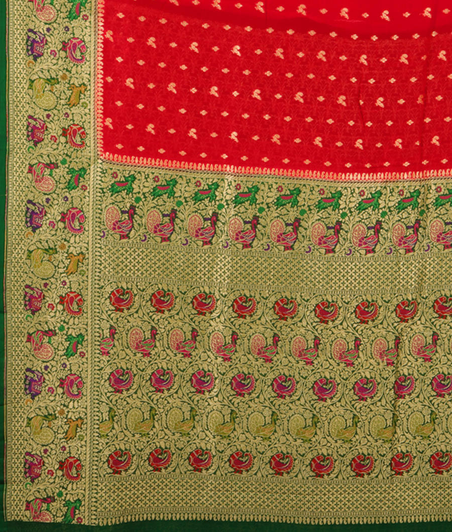 Red Banaras Georgette Silk Saree with Paithani Border T2670154