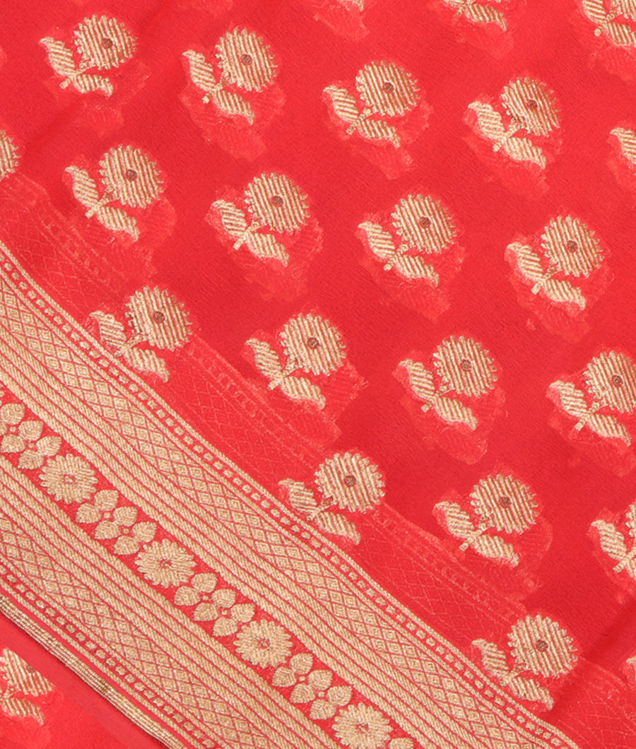 Dark Peach Banaras Georgette Silk Saree T271078-image