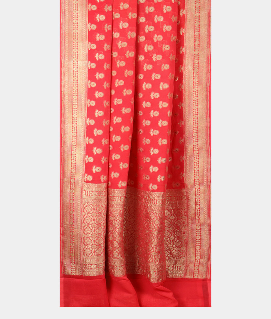 Dark Peach Banaras Georgette Silk Saree T2710782