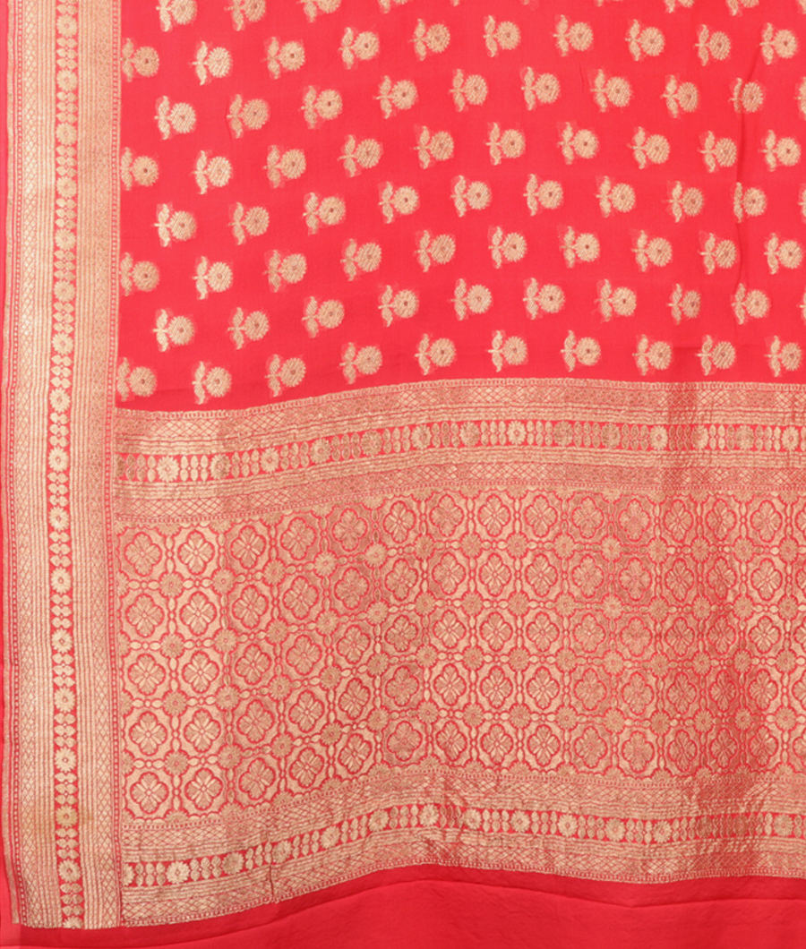 Dark Peach Banaras Georgette Silk Saree T2710784