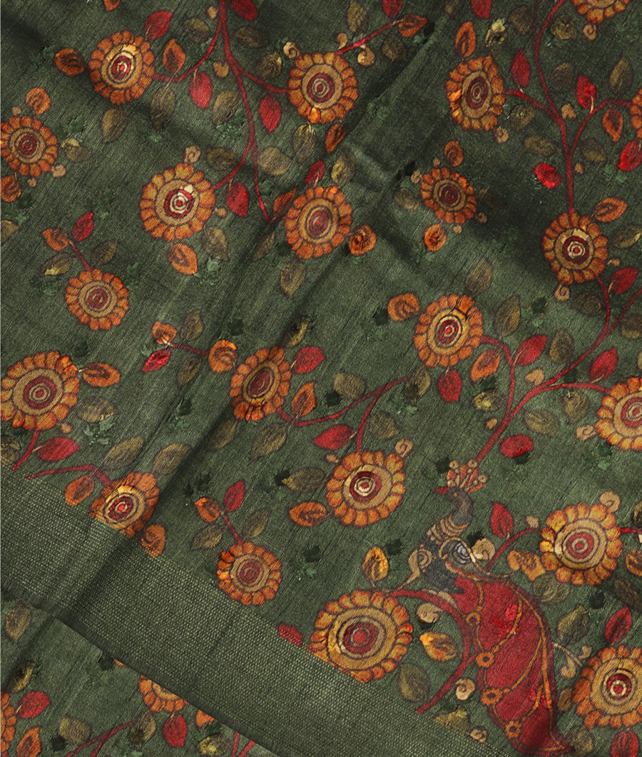 Green Tussar Printed Saree T283981-image