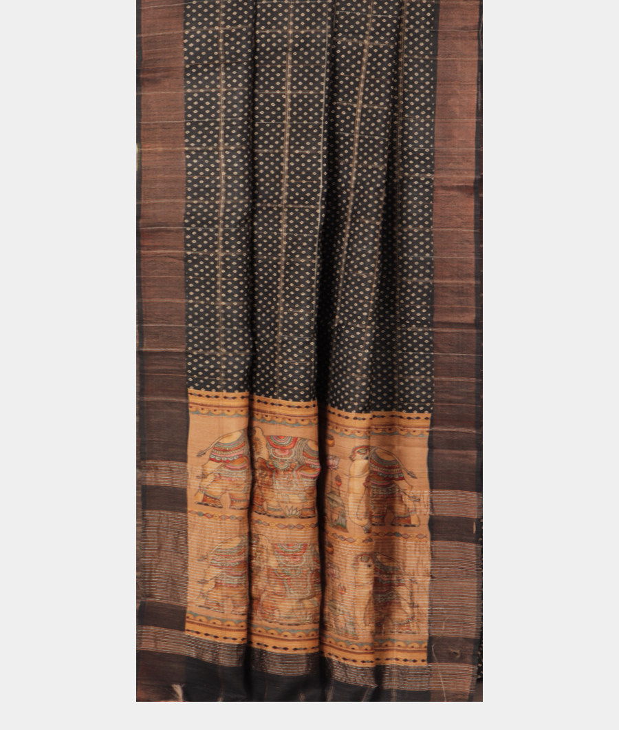Black Tussar Printed Saree T2427382
