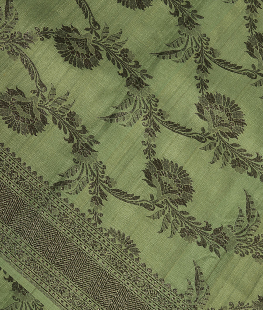 Sage Green Tussar Georgette Silk Saree T240103-image