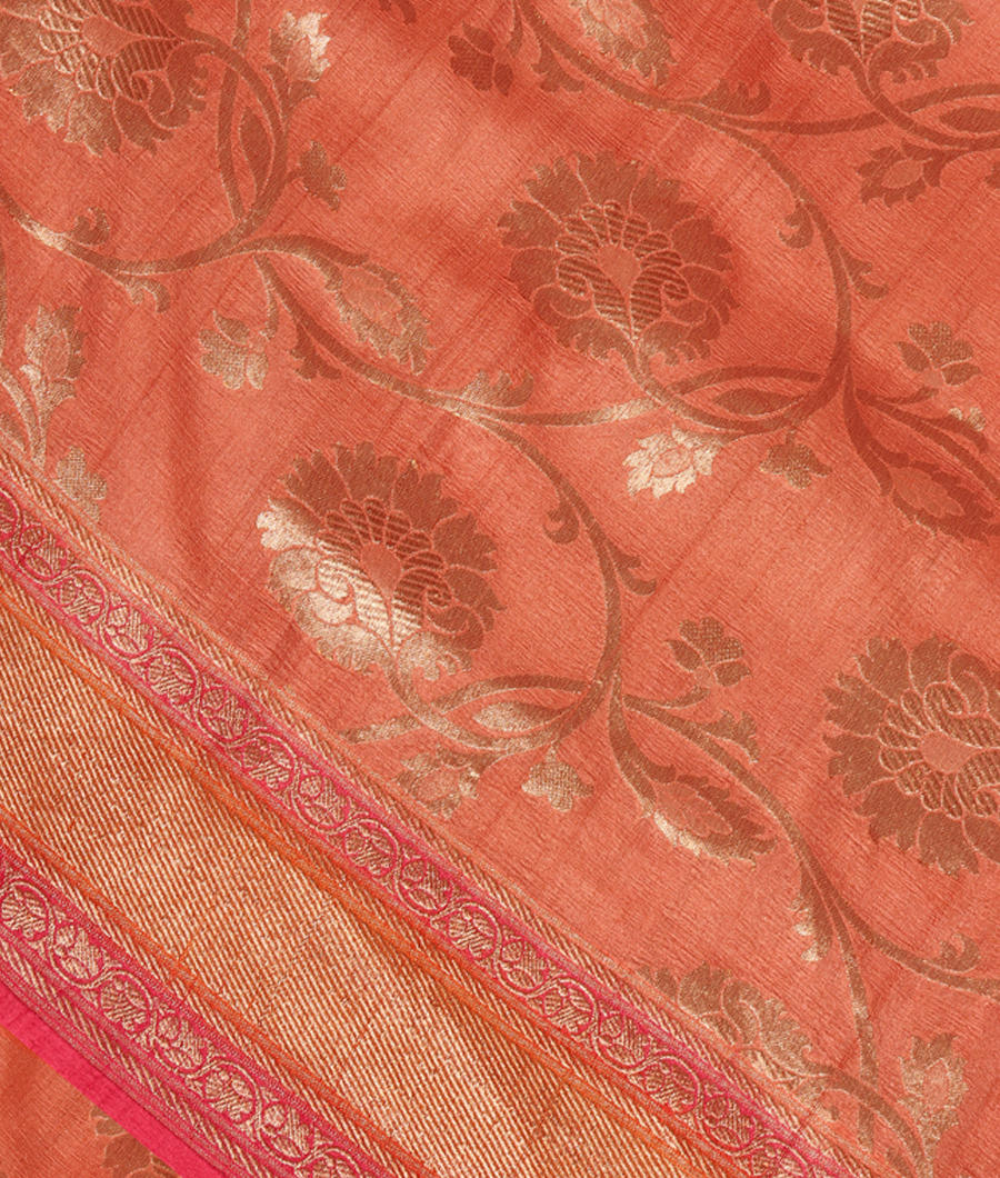 Peach Tussar Georgette Silk Saree T225845-image