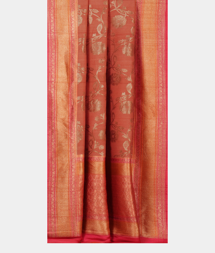 Peach Tussar Georgette Silk Saree T2258452