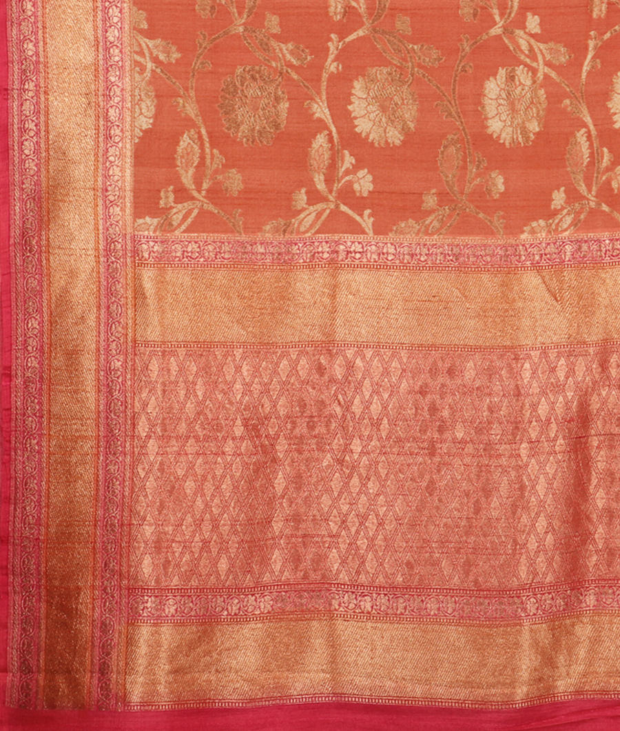 Peach Tussar Georgette Silk Saree T2258454