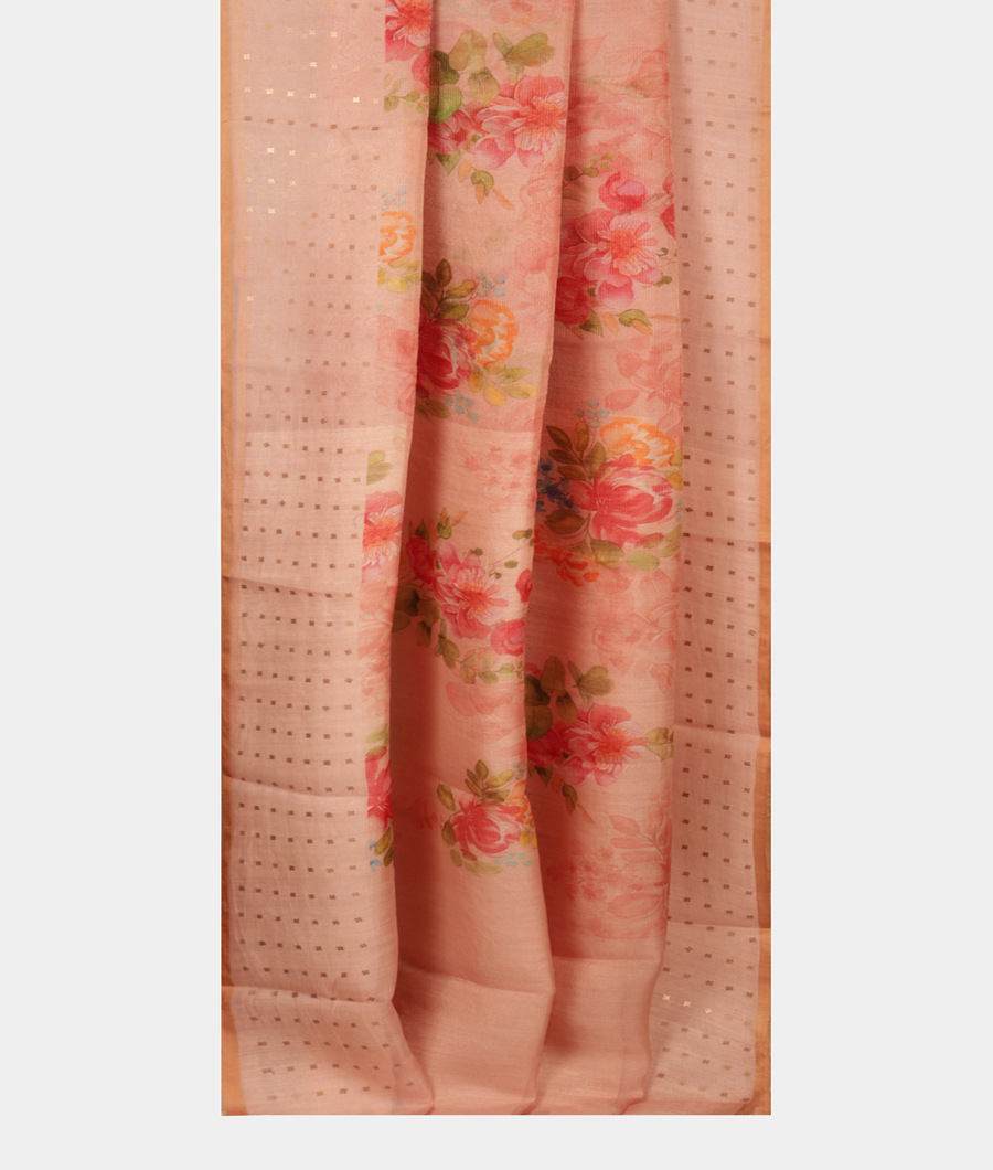 Peach Tissue Organza Printed Saree T2831942