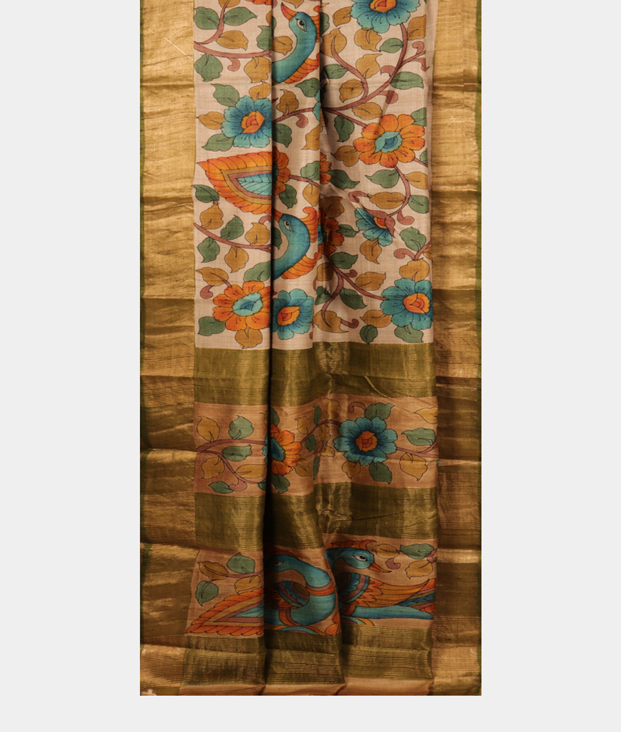 Beige Tussar Printed Saree T2838632